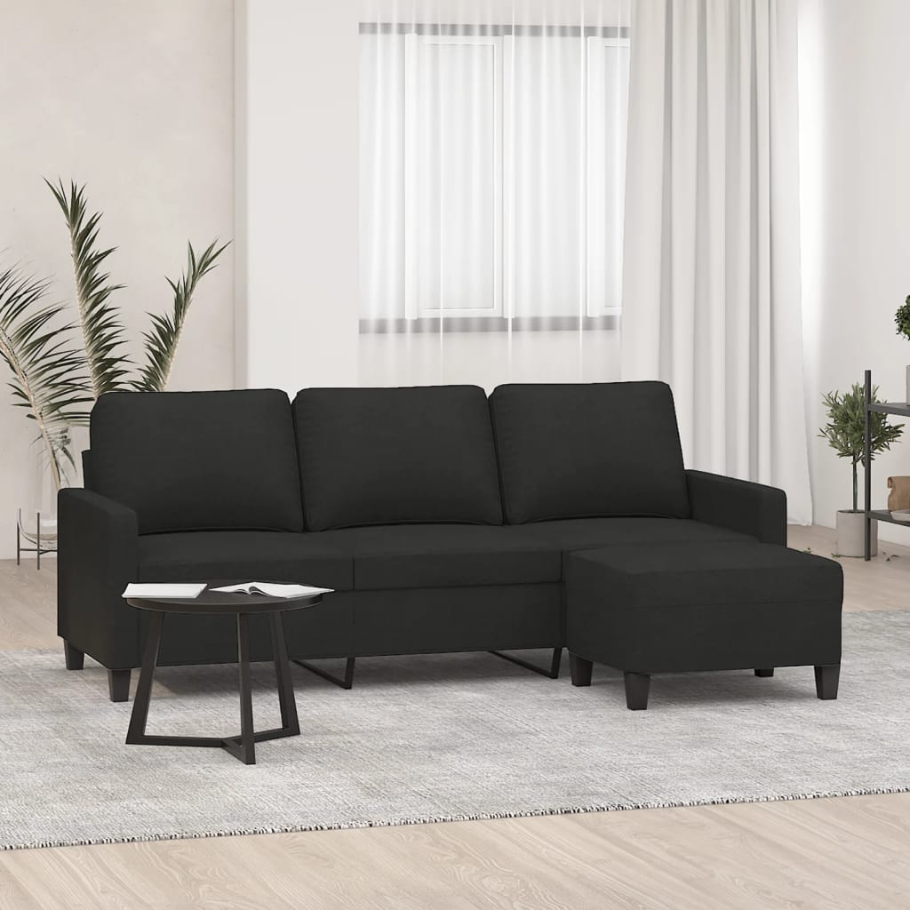 vidaXL 3-Sitzer-Sofa mit Hocker Hellgrau 180 cm Stoff