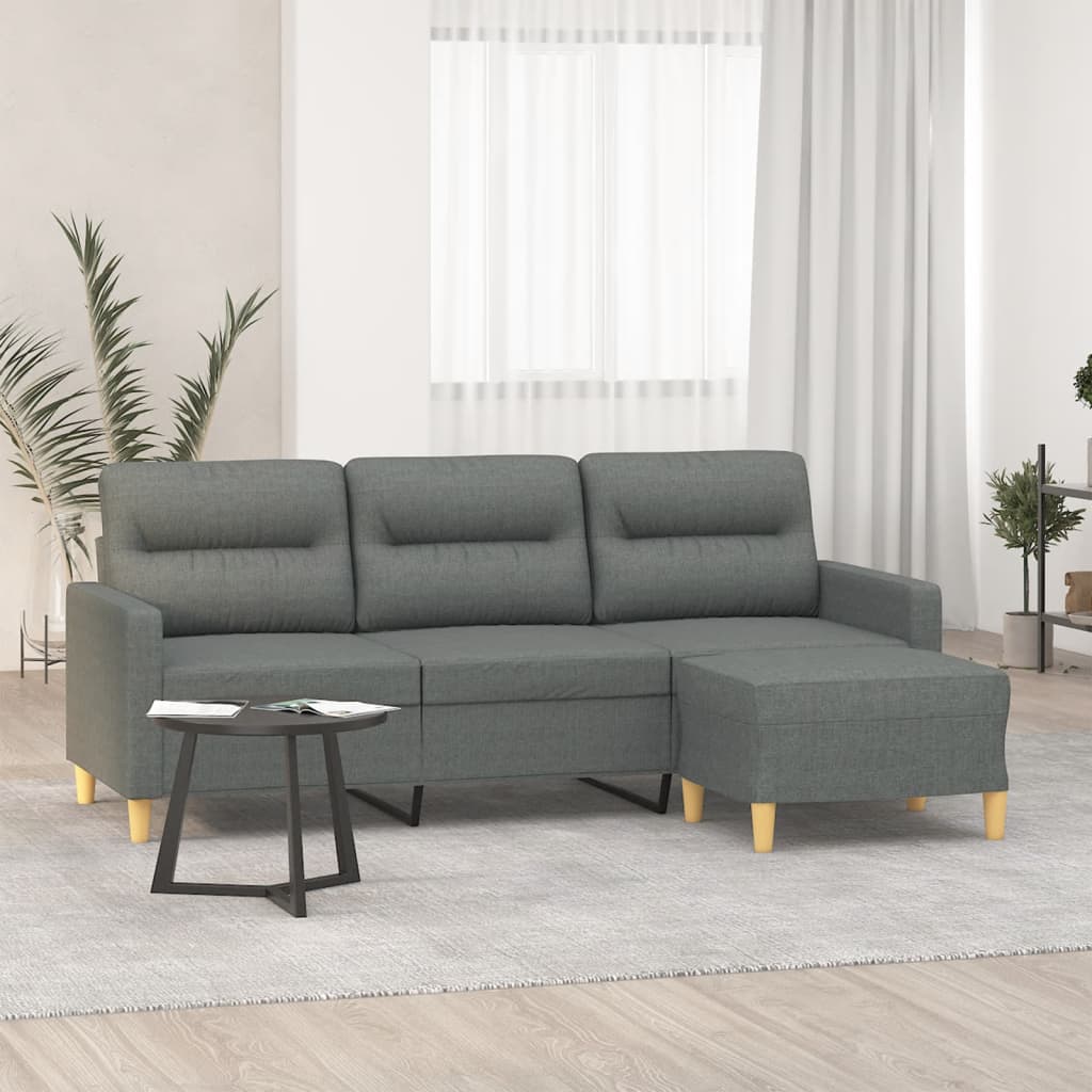 vidaXL 3-Sitzer-Sofa mit Hocker Hellgrau 180 cm Stoff
