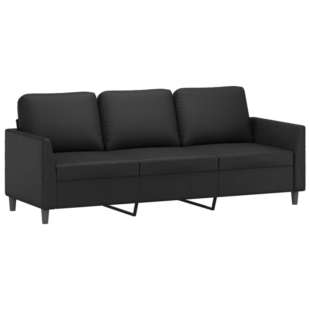 vidaXL 3-Sitzer-Sofa mit Hocker Schwarz 180 cm Kunstleder