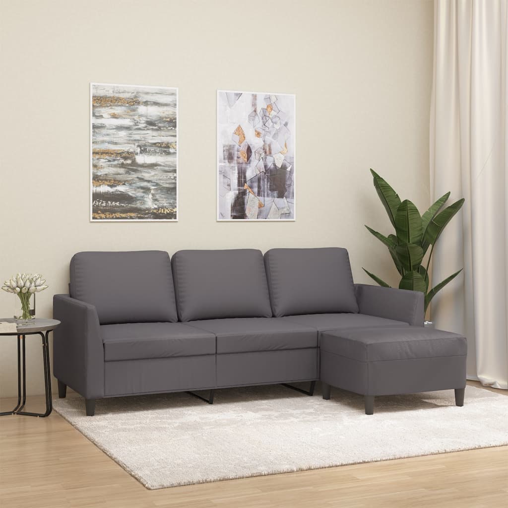vidaXL 3-Sitzer-Sofa mit Hocker Schwarz 180 cm Kunstleder