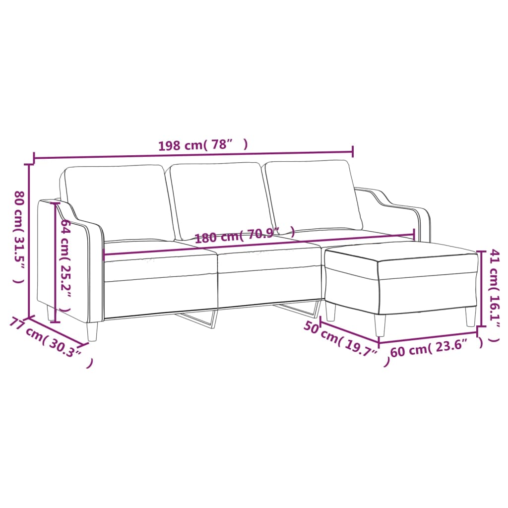 vidaXL 3-Sitzer-Sofa mit Hocker Hellgrau 180 cm Stoff