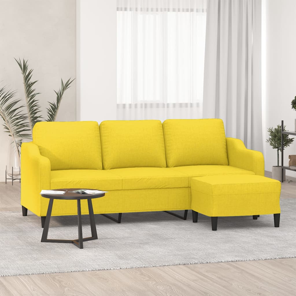 vidaXL 3-Sitzer-Sofa mit Hocker Hellgrau 180 cm Stoff