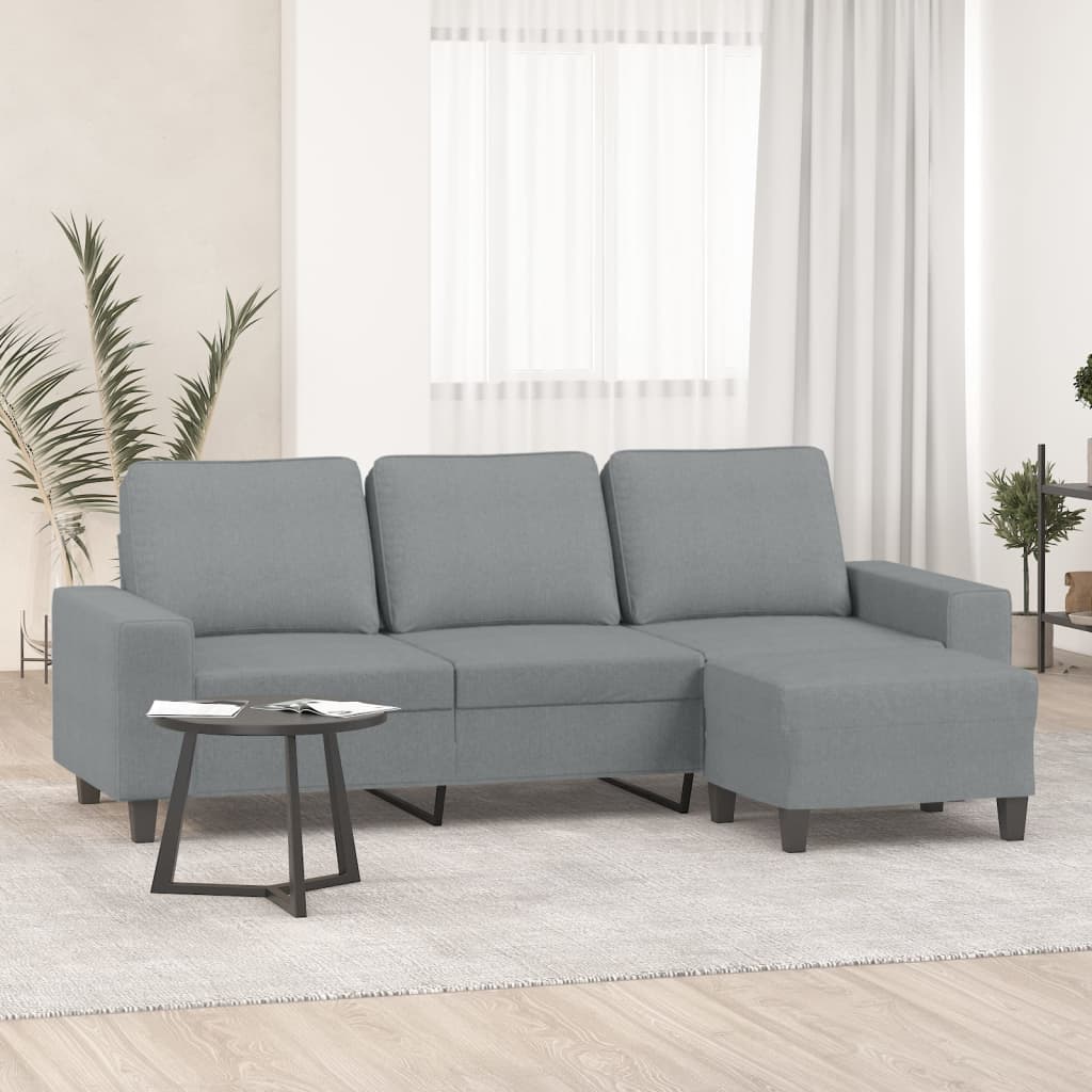 vidaXL 3-Sitzer-Sofa mit Hocker Hellgrau 180 cm Stoff