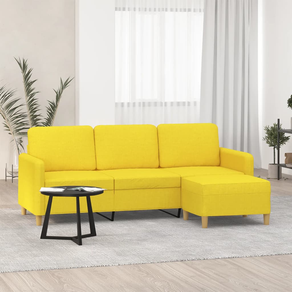 vidaXL 3-Sitzer-Sofa mit Hocker Hellgrau 180 cm Stoff