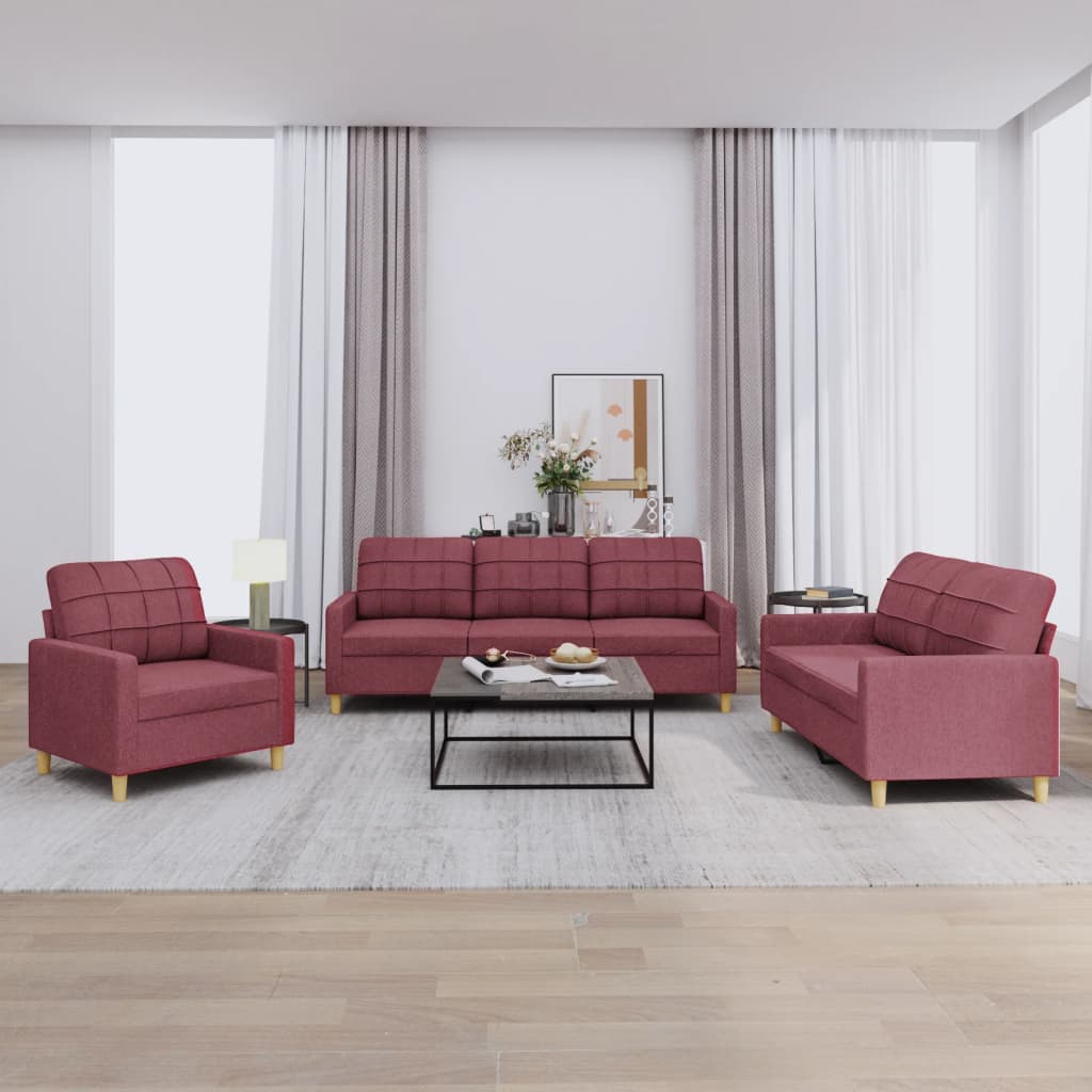 vidaXL 3-tlg. Sofagarnitur mit Kissen Hellgrau Stoff