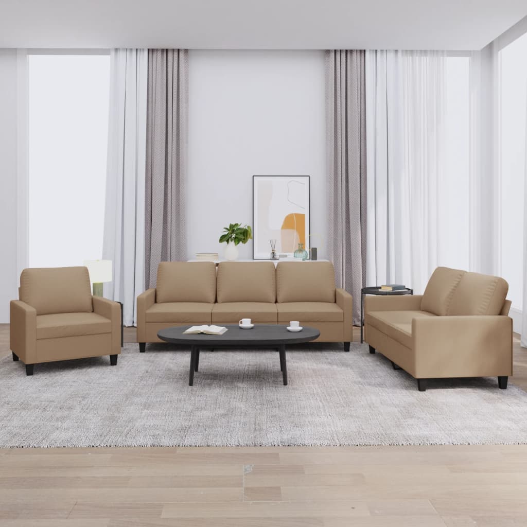 vidaXL 3-tlg. Sofagarnitur mit Kissen Schwarz Kunstleder