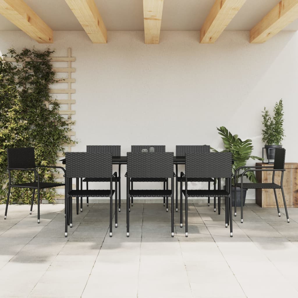 vidaXL 3-tlg. Garten-Essgruppe Schwarz Poly Rattan und Stahl