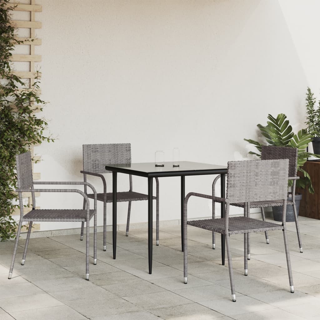 vidaXL 3-tlg. Garten-Essgruppe Grau und Schwarz Poly Rattan und Stahl