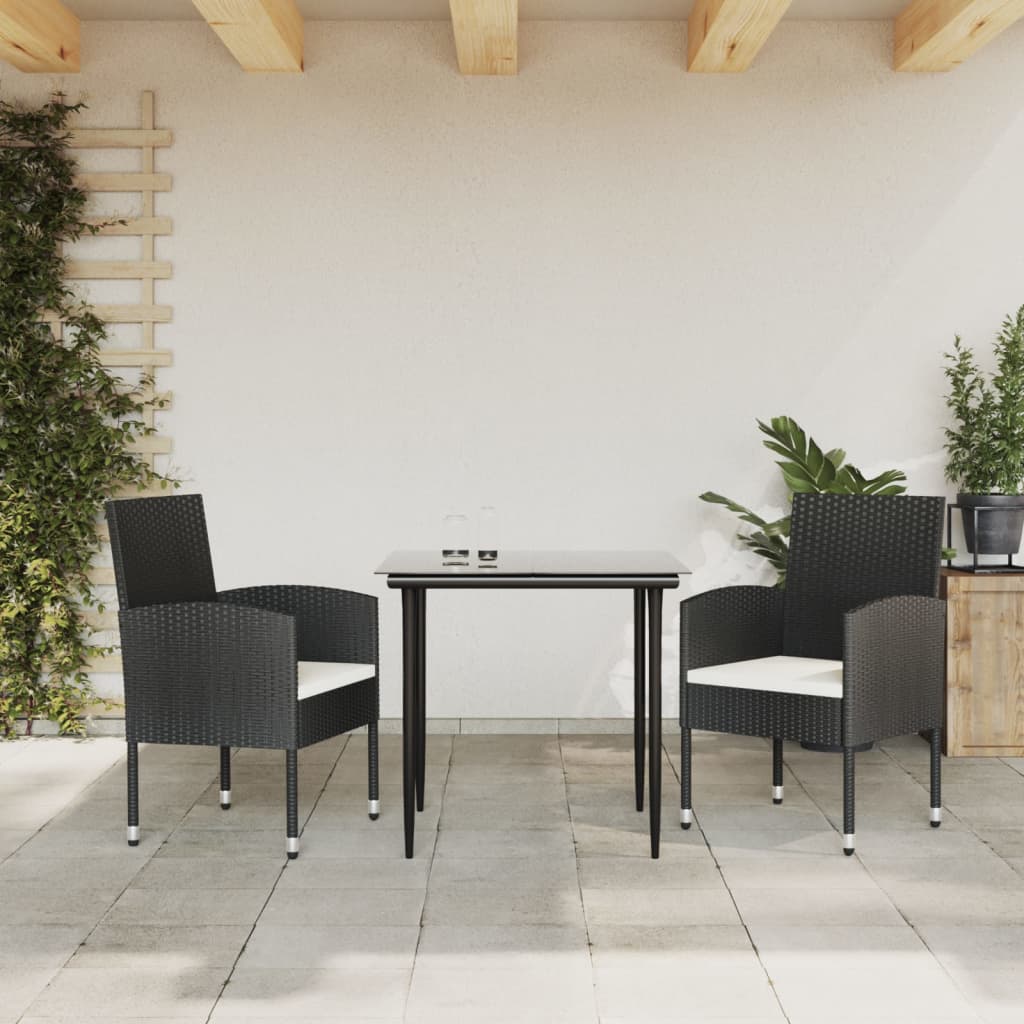 vidaXL 3-tlg. Garten-Essgruppe Schwarz Poly Rattan und Stahl