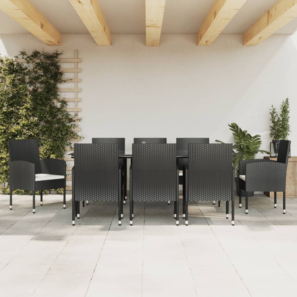 vidaXL 3-tlg. Garten-Essgruppe Schwarz Poly Rattan und Stahl