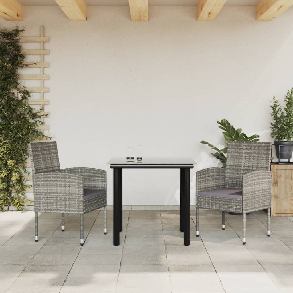 vidaXL 3-tlg. Garten-Essgruppe Grau und Schwarz Poly Rattan und Stahl
