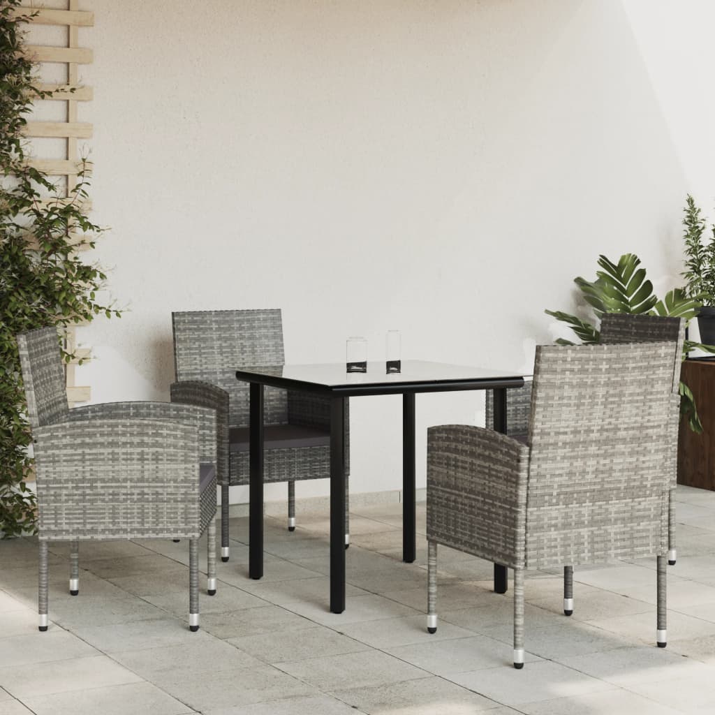vidaXL 3-tlg. Garten-Essgruppe Grau und Schwarz Poly Rattan und Stahl