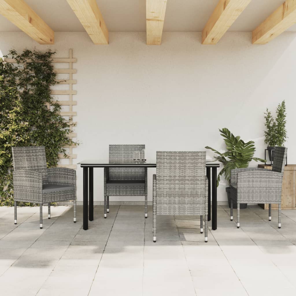 vidaXL 3-tlg. Garten-Essgruppe Grau und Schwarz Poly Rattan und Stahl