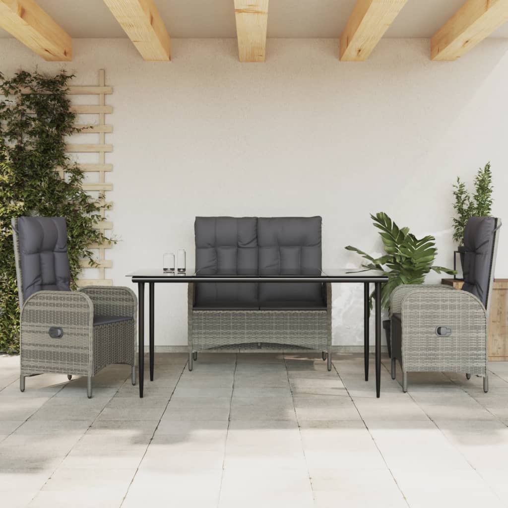 vidaXL 2-tlg. Garten-Essgruppe mit Kissen Grau Poly Rattan