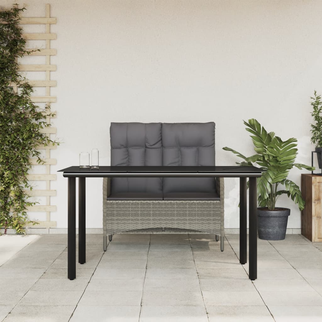 vidaXL 2-tlg. Garten-Essgruppe mit Kissen Grau Poly Rattan