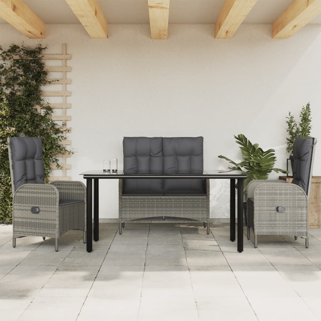 vidaXL 2-tlg. Garten-Essgruppe mit Kissen Grau Poly Rattan