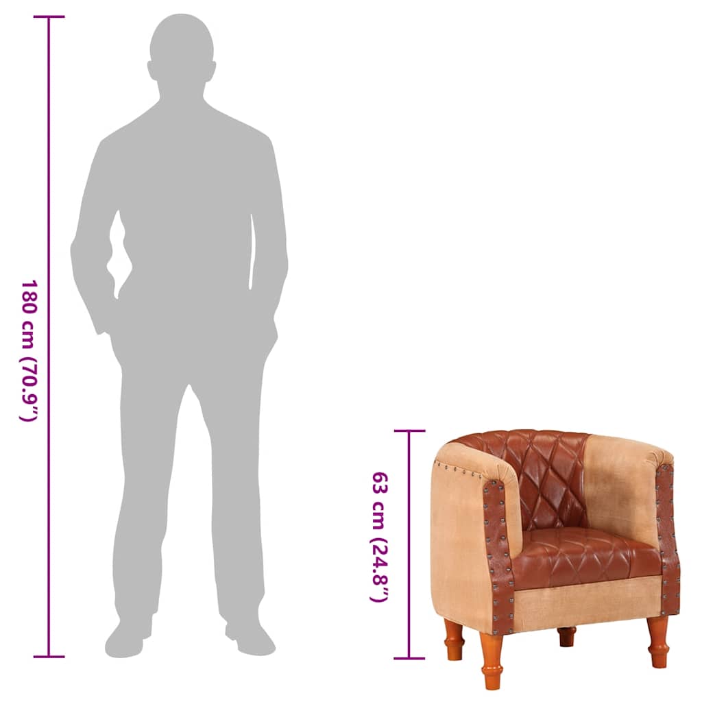 vidaXL Sessel Braun Echtleder und Massivholz Mango