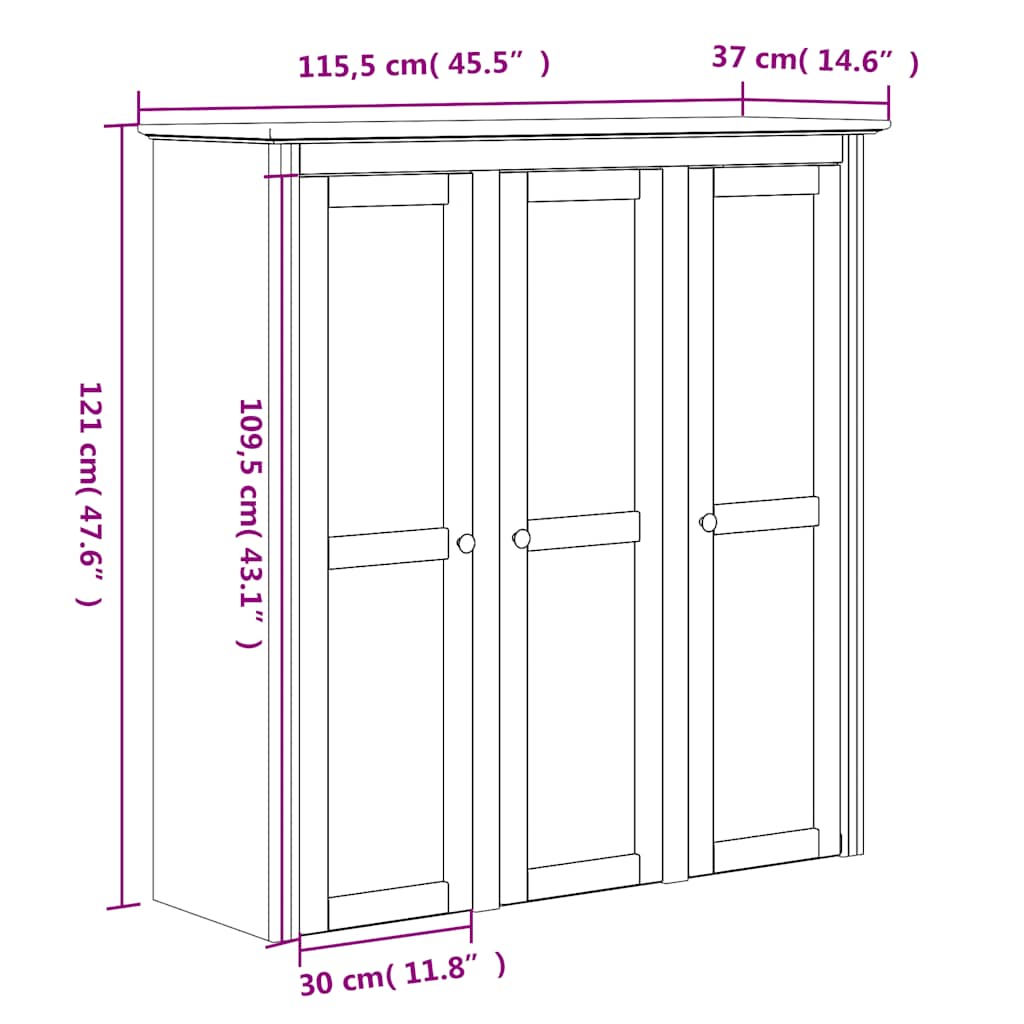 vidaXL Highboard BODO Weiß 115,5x43x200,5 cm Massivholz Kiefer