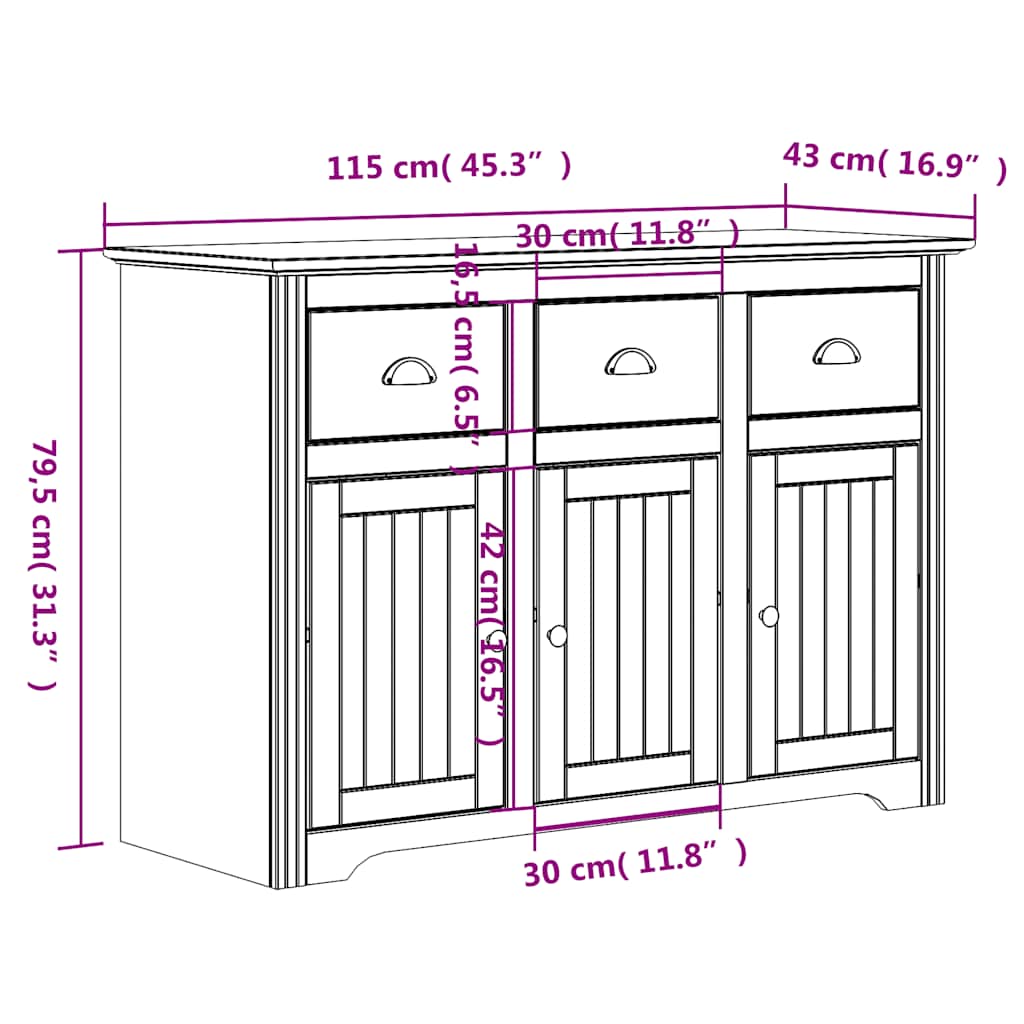 vidaXL Highboard BODO Weiß 115,5x43x200,5 cm Massivholz Kiefer
