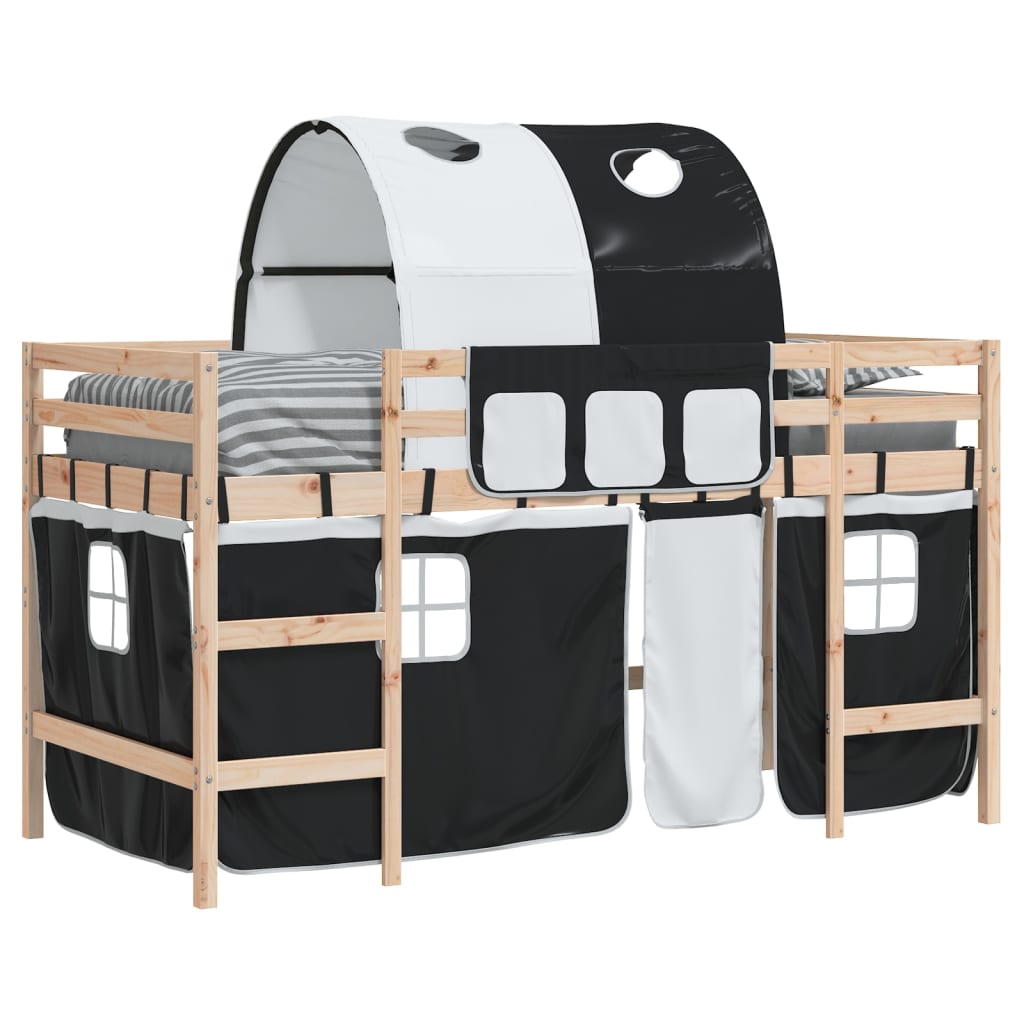 vidaXL Kinderhochbett mit Tunnel Weiß & Schwarz 80x200 cm Kiefernholz