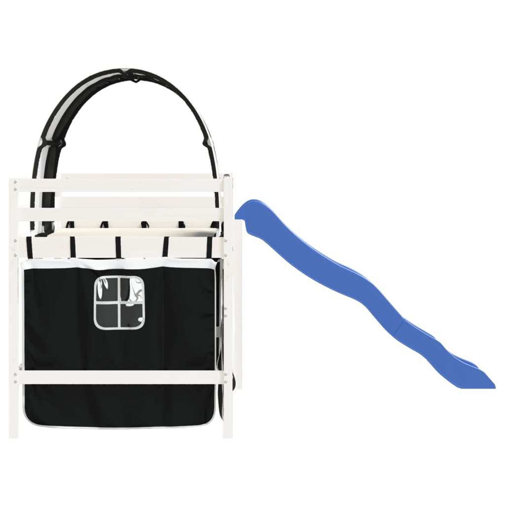 vidaXL Kinderhochbett mit Tunnel Weiß & Schwarz 80x200 cm Kiefernholz