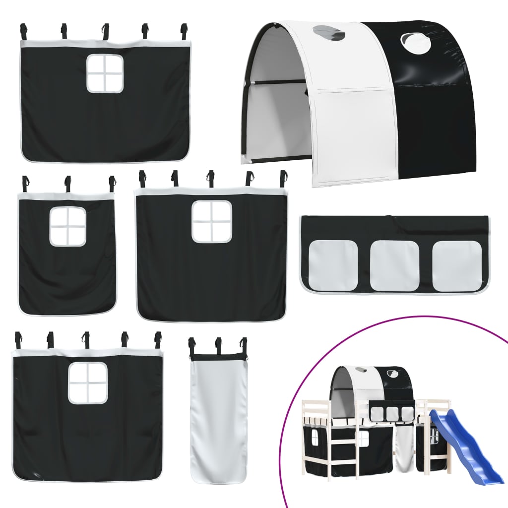 vidaXL Kinderhochbett mit Tunnel Weiß & Schwarz 80x200 cm Kiefernholz