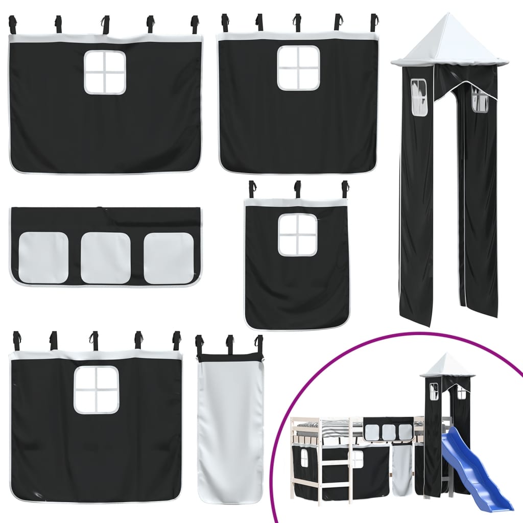 vidaXL Kinderhochbett mit Turm Weiß & Schwarz 80x200 cm Kiefernholz