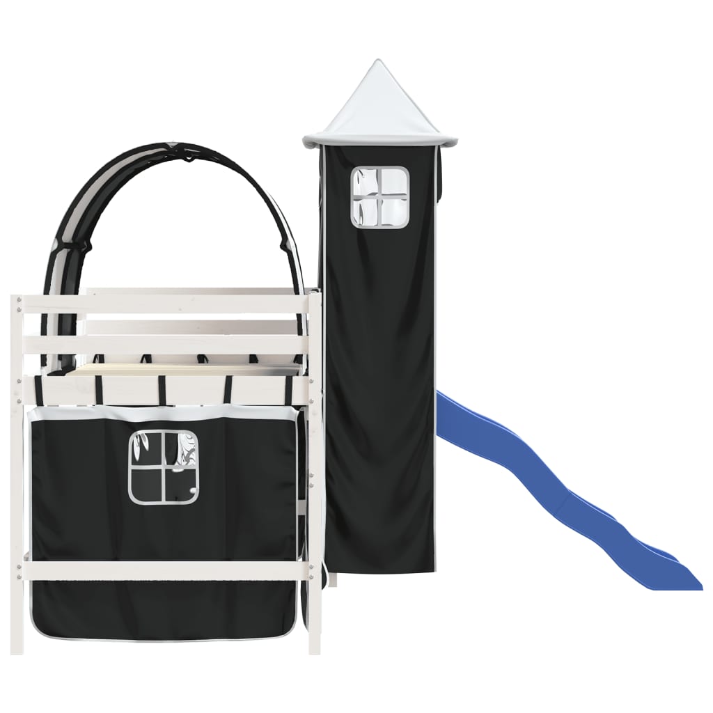 vidaXL Kinderhochbett mit Turm Weiß & Schwarz 80x200 cm Kiefernholz