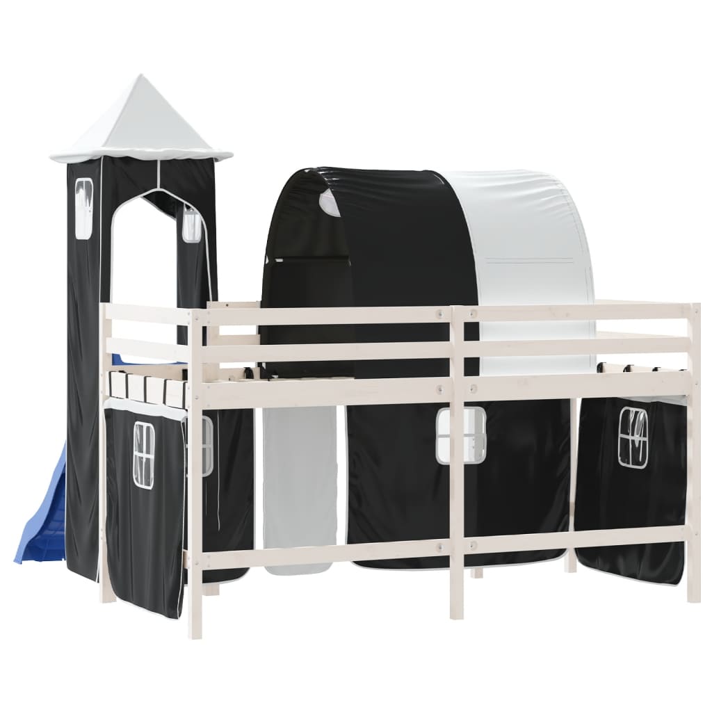 vidaXL Kinderhochbett mit Turm Weiß & Schwarz 80x200 cm Kiefernholz