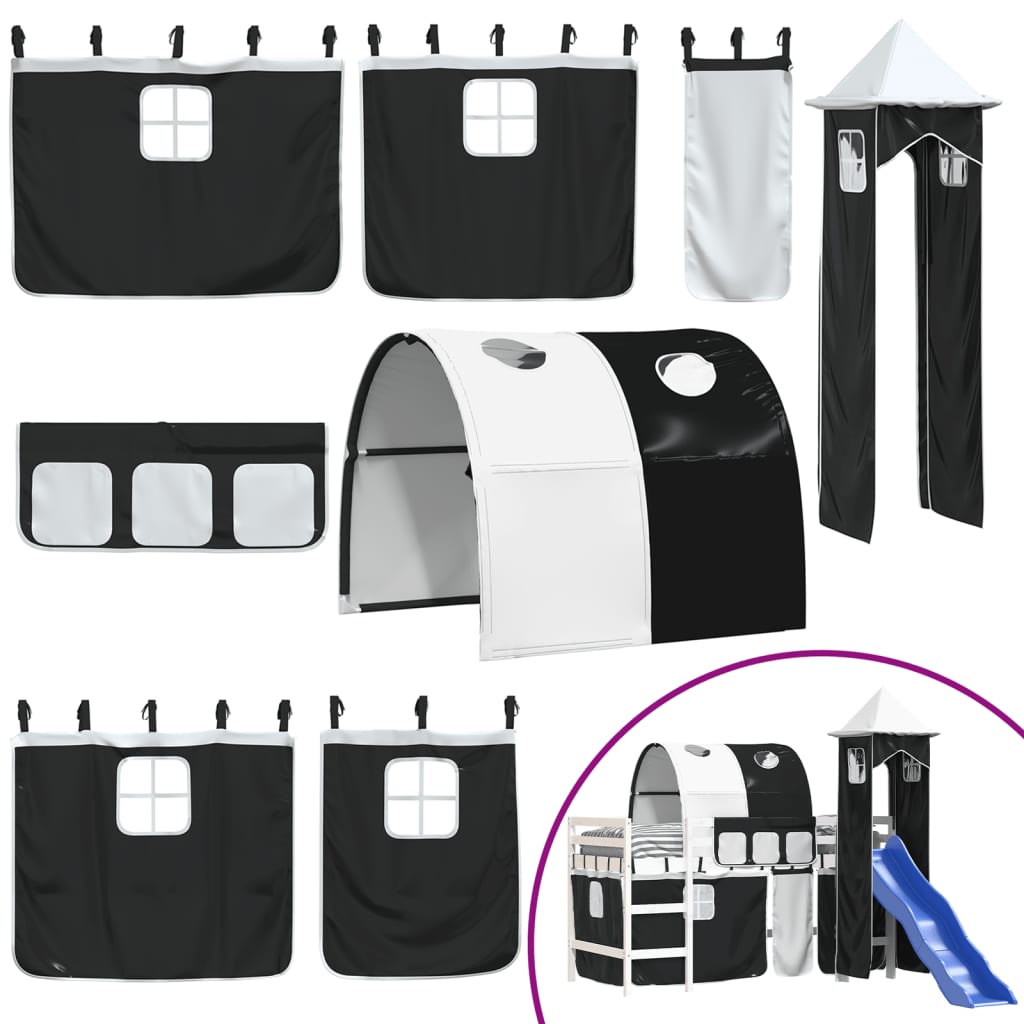 vidaXL Kinderhochbett mit Turm Weiß & Schwarz 80x200 cm Kiefernholz