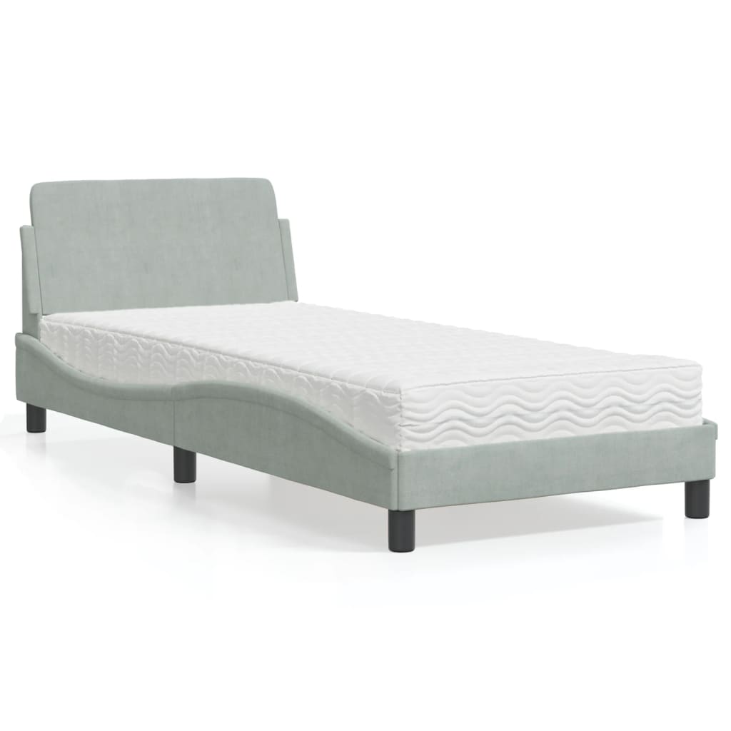 vidaXL Bett mit Matratze "Dover" Hellgrau 80x200 cm Samt
