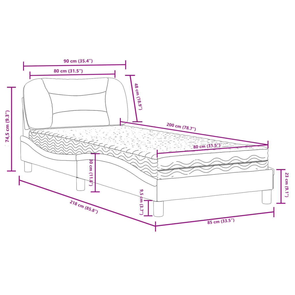vidaXL Bett mit Matratze "Hvar" Hellgrau 80x200 cm Stoff