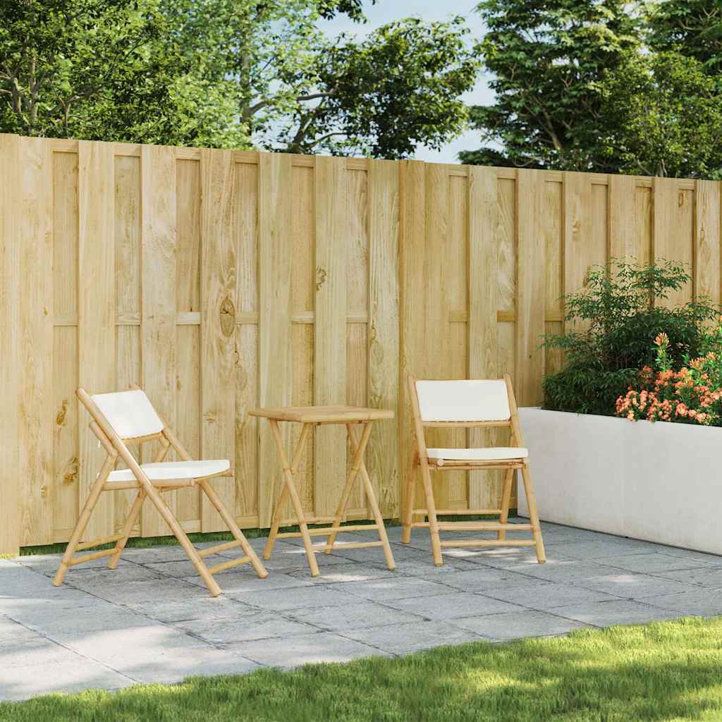 vidaXL 3-tlg. Bistro-Set Klappbar mit Cremeweißen Kissen Bambus