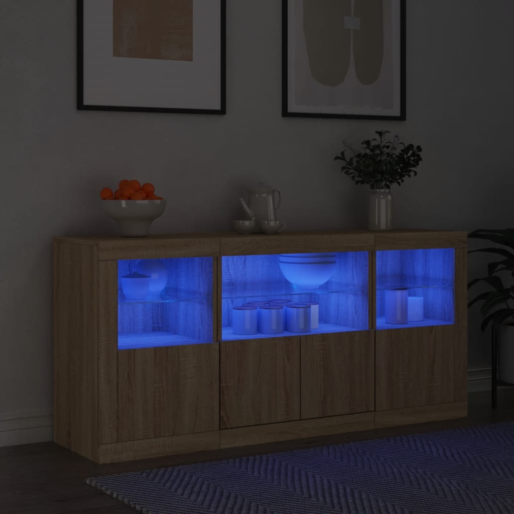 vidaXL Sideboard mit LED-Leuchten Weiß 142,5x37x67 cm
