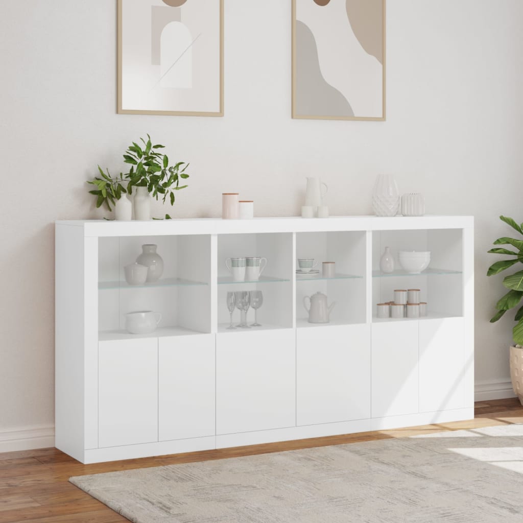 vidaXL Sideboard mit LED-Leuchten Weiß 202x37x100 cm