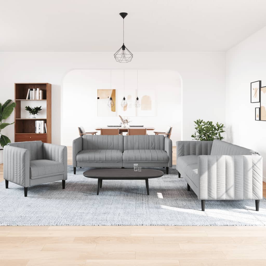 vidaXL 3-tlg. Sofagarnitur Hellgrau Stoff