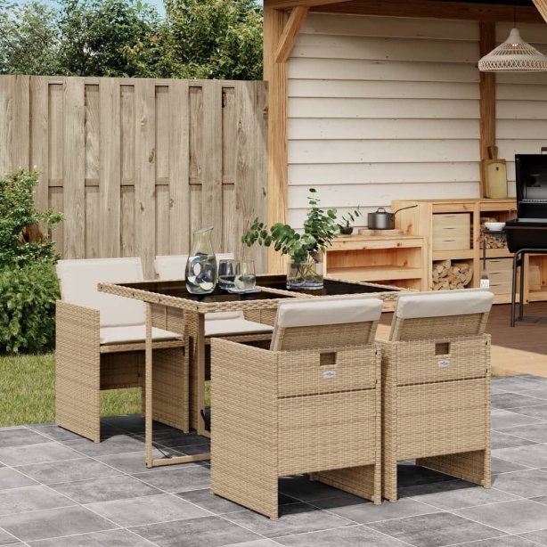 vidaXL 5-tlg. Garten-Essgruppe mit Kissen Schwarz Poly Rattan