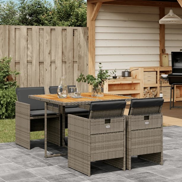 vidaXL 5-tlg. Garten-Essgruppe mit Kissen Schwarz Poly Rattan
