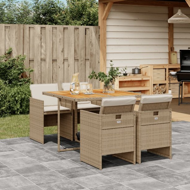 vidaXL 5-tlg. Garten-Essgruppe mit Kissen Schwarz Poly Rattan