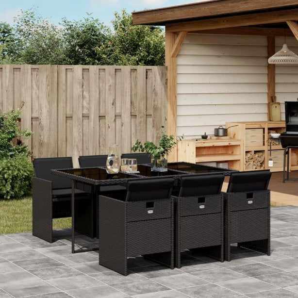 vidaXL 5-tlg. Garten-Essgruppe mit Kissen Schwarz Poly Rattan
