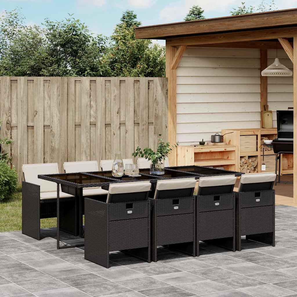 vidaXL 5-tlg. Garten-Essgruppe mit Kissen Schwarz Poly Rattan