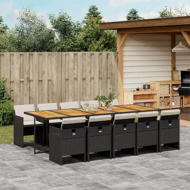 vidaXL 5-tlg. Garten-Essgruppe mit Kissen Schwarz Poly Rattan