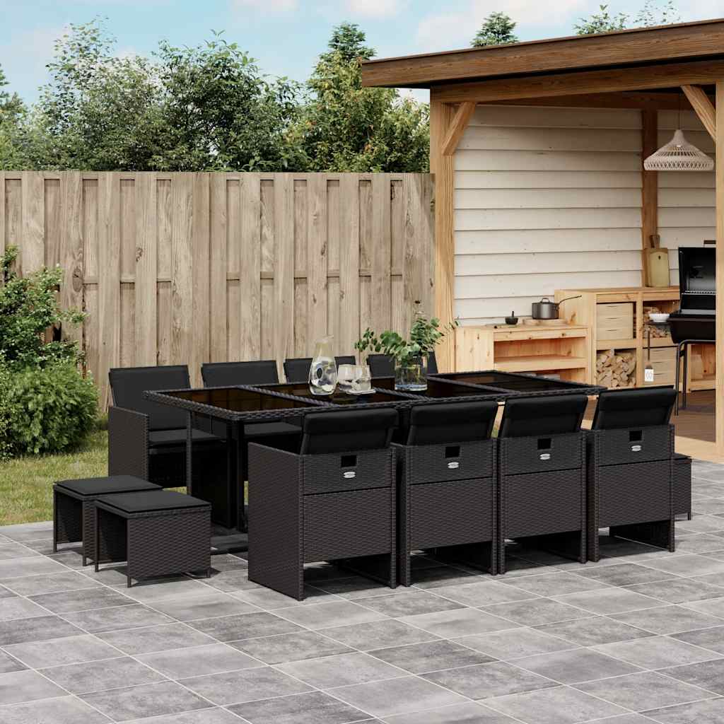 vidaXL 9-tlg. Garten-Essgruppe mit Kissen Schwarz Poly Rattan