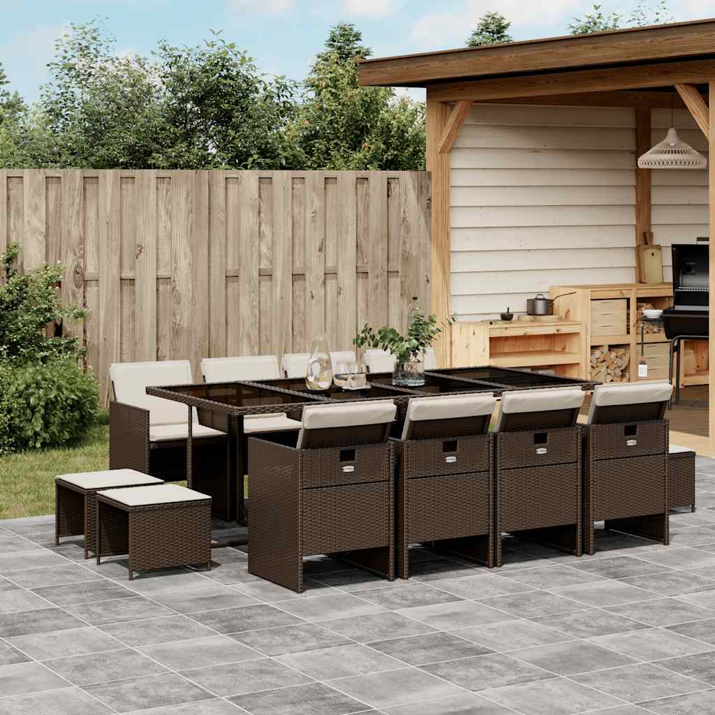 vidaXL 9-tlg. Garten-Essgruppe mit Kissen Schwarz Poly Rattan