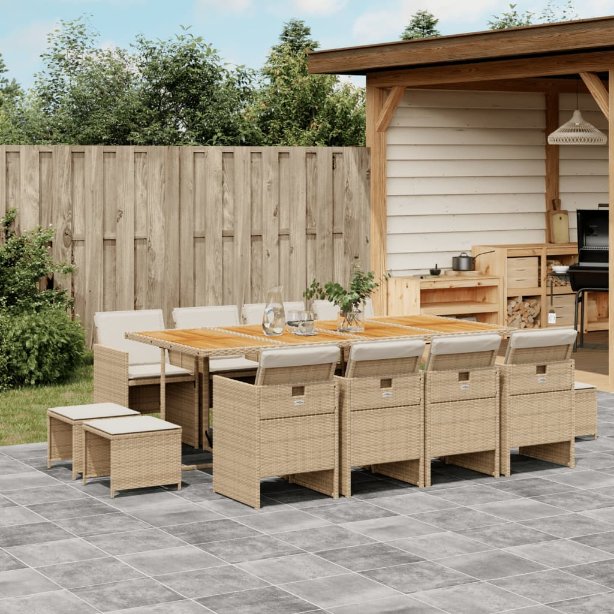 vidaXL 9-tlg. Garten-Essgruppe mit Kissen Schwarz Poly Rattan