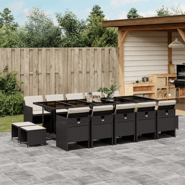 vidaXL 9-tlg. Garten-Essgruppe mit Kissen Schwarz Poly Rattan