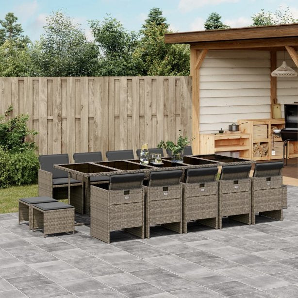 vidaXL 9-tlg. Garten-Essgruppe mit Kissen Schwarz Poly Rattan