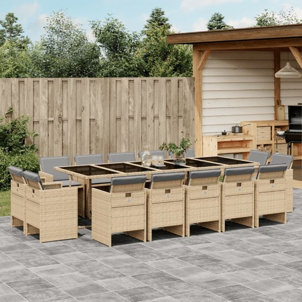 vidaXL 9-tlg. Garten-Essgruppe mit Kissen Schwarz Poly Rattan