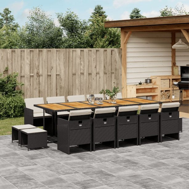 vidaXL 9-tlg. Garten-Essgruppe mit Kissen Schwarz Poly Rattan