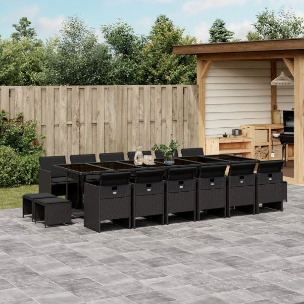 vidaXL 9-tlg. Garten-Essgruppe mit Kissen Schwarz Poly Rattan